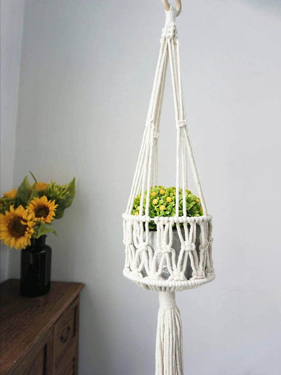 Fabric Macrame Pot Hanger - White Fence White color 