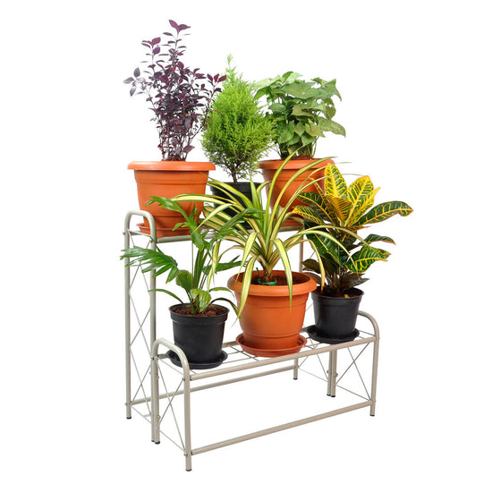 Galvanized Steel 2-Tier Pot Stand Grey color 